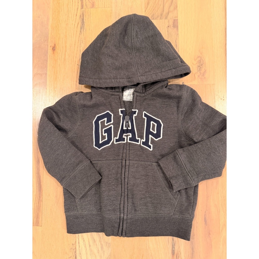 Baby Gap Logo Hoodie Zip Hooded Sweatshirt Size 4 Years Jacket Gray with Navy